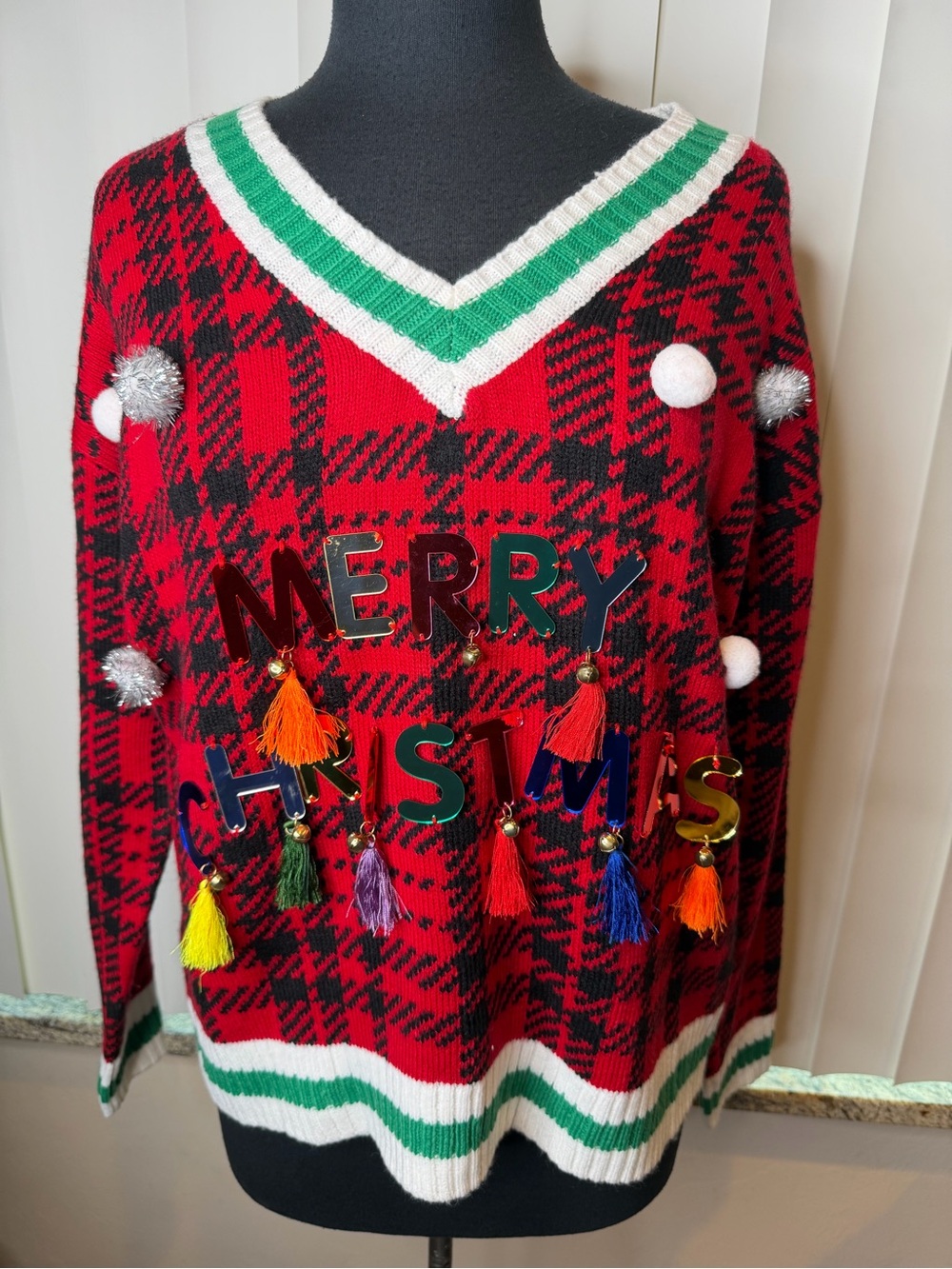 Blizzard Bay Merry Christmas Ugly Sweater Dangle Letters Bell Size Small